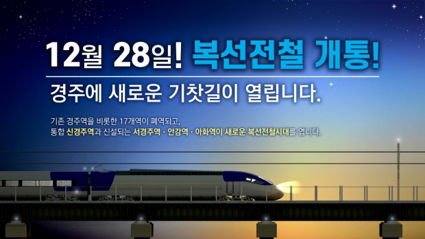 경주시 제작 복선전철 개통 홍보안내문