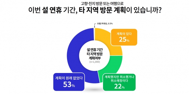 설 연휴 고향방문·여행 등 타 지역 방문 계획