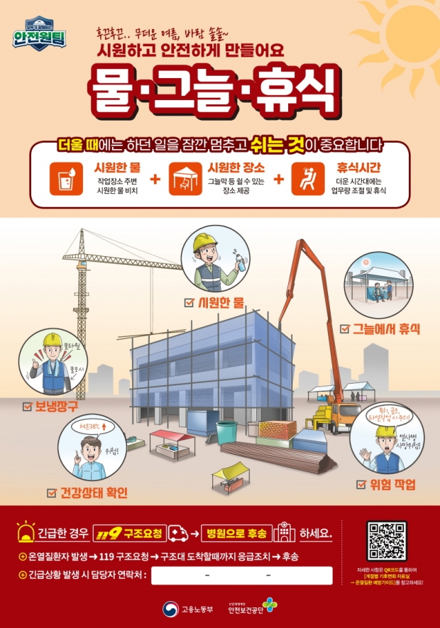 야외 현장 작업자 폭염 행동 요령 포스터.