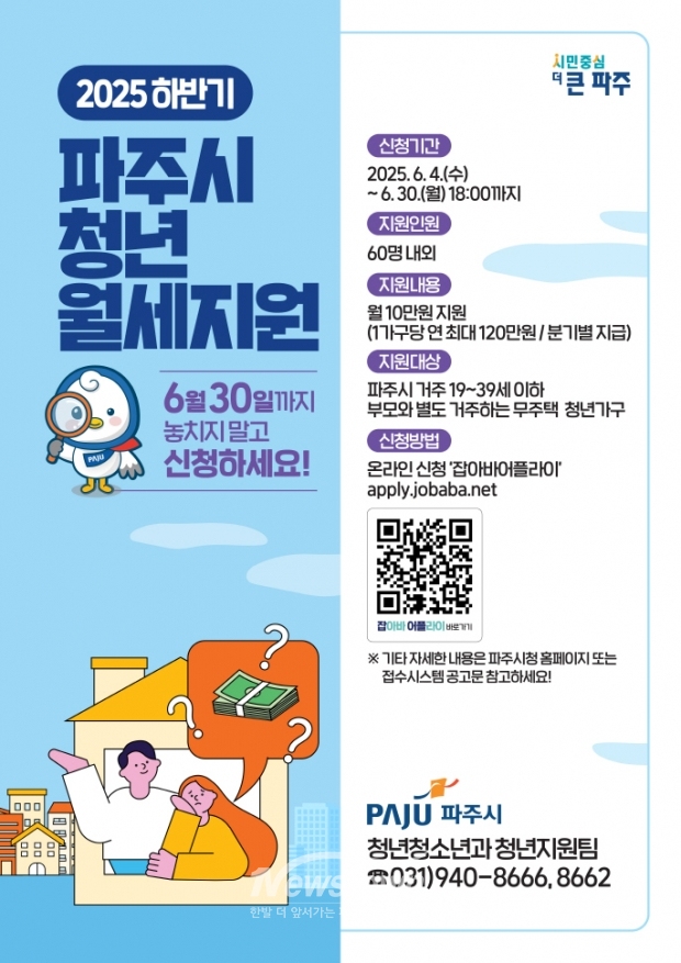 청년 월세 지원사업 모집 포스터/파주시