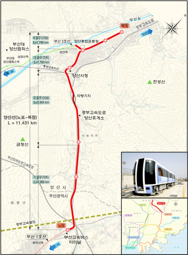 양산도시철도 노선도/경남도 제공