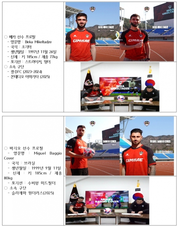 베카, 바지오 선수 프로필 및 관련 사진/김해시제공