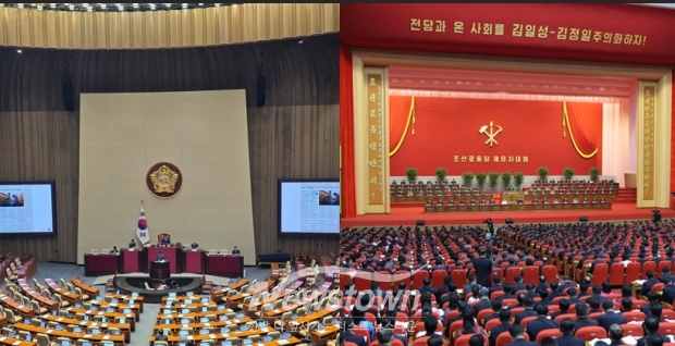 대한민국 국회(좌) 조선로동당 대회(우)