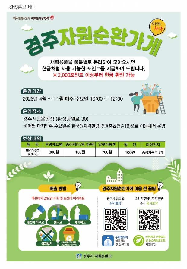경주시가 재활용품 분리배출 활성화를 위해 제작한 ‘자원순환가게’ 운영 안내 홍보 배너