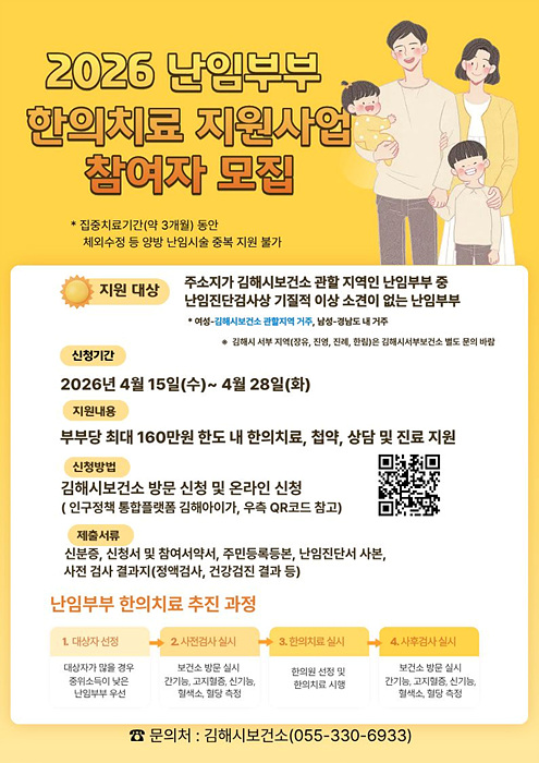 난임부부 한의치료 지원사업 참여자 모집 포스터/김해시제공
