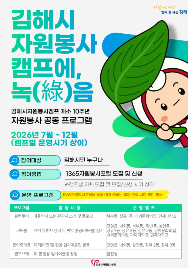 봉사자 모집 포스터/김해시 제공